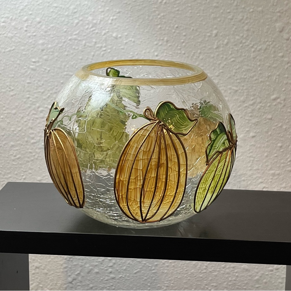 Pumpkin Crackle Glass Candle Holder/Vase - Picture 3 of 12